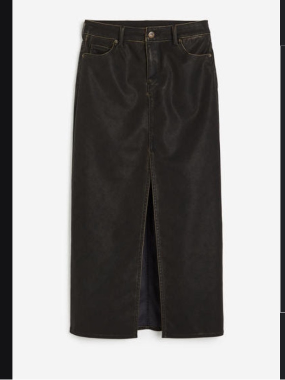 H&M Coated Midi Skirt with Front Trim